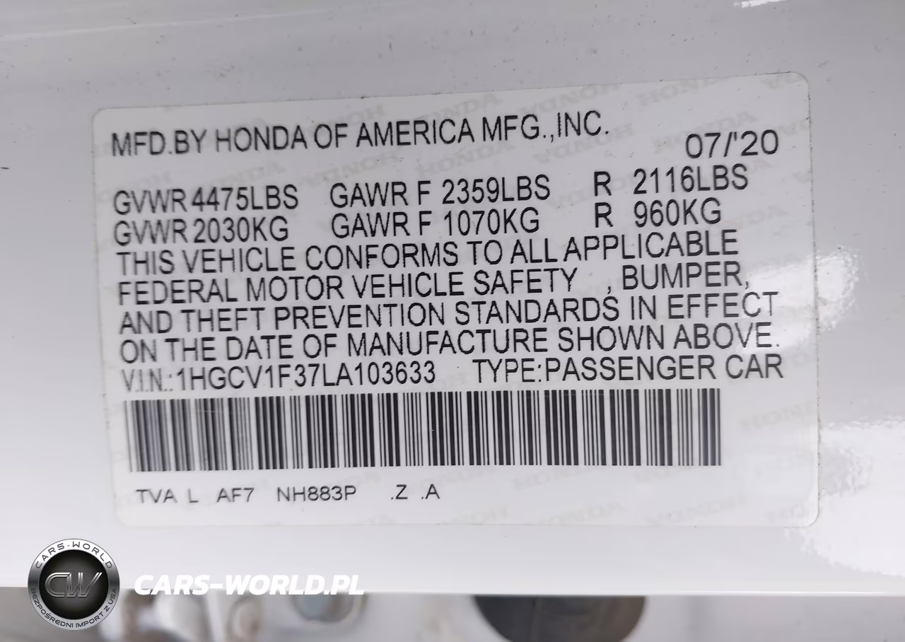 2020 Honda Accord Sport VIN:1HGCV1F37LA103633 - 9