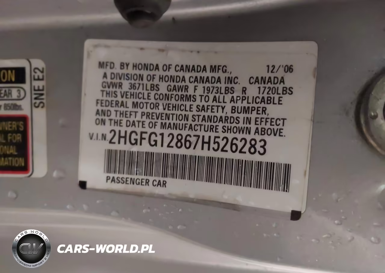2007 Honda Civic Ex VIN:2HGFG12867H526283 - 9