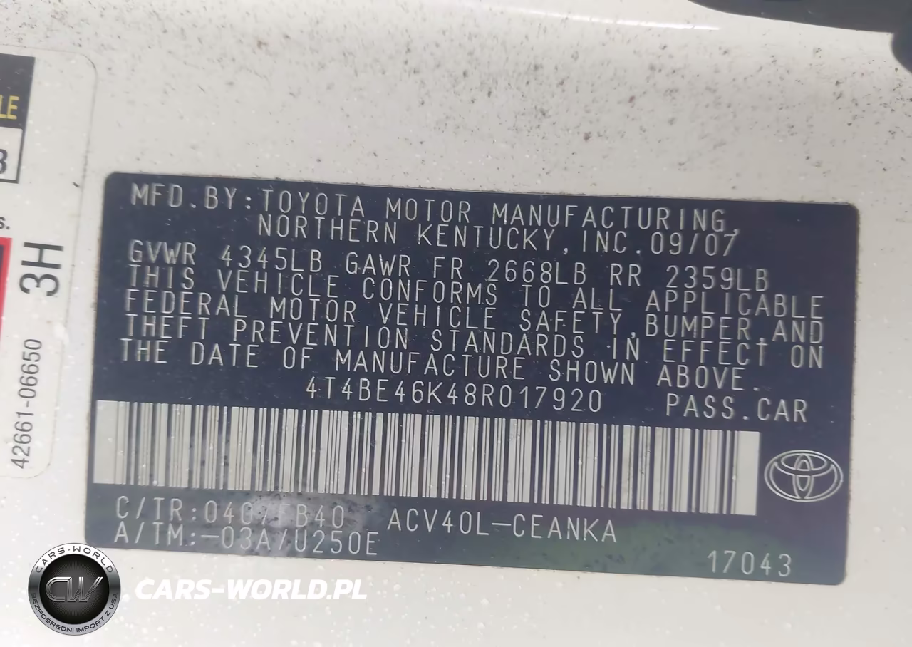 2008 Toyota Camry Le VIN:4T4BE46K48R017920 - 9
