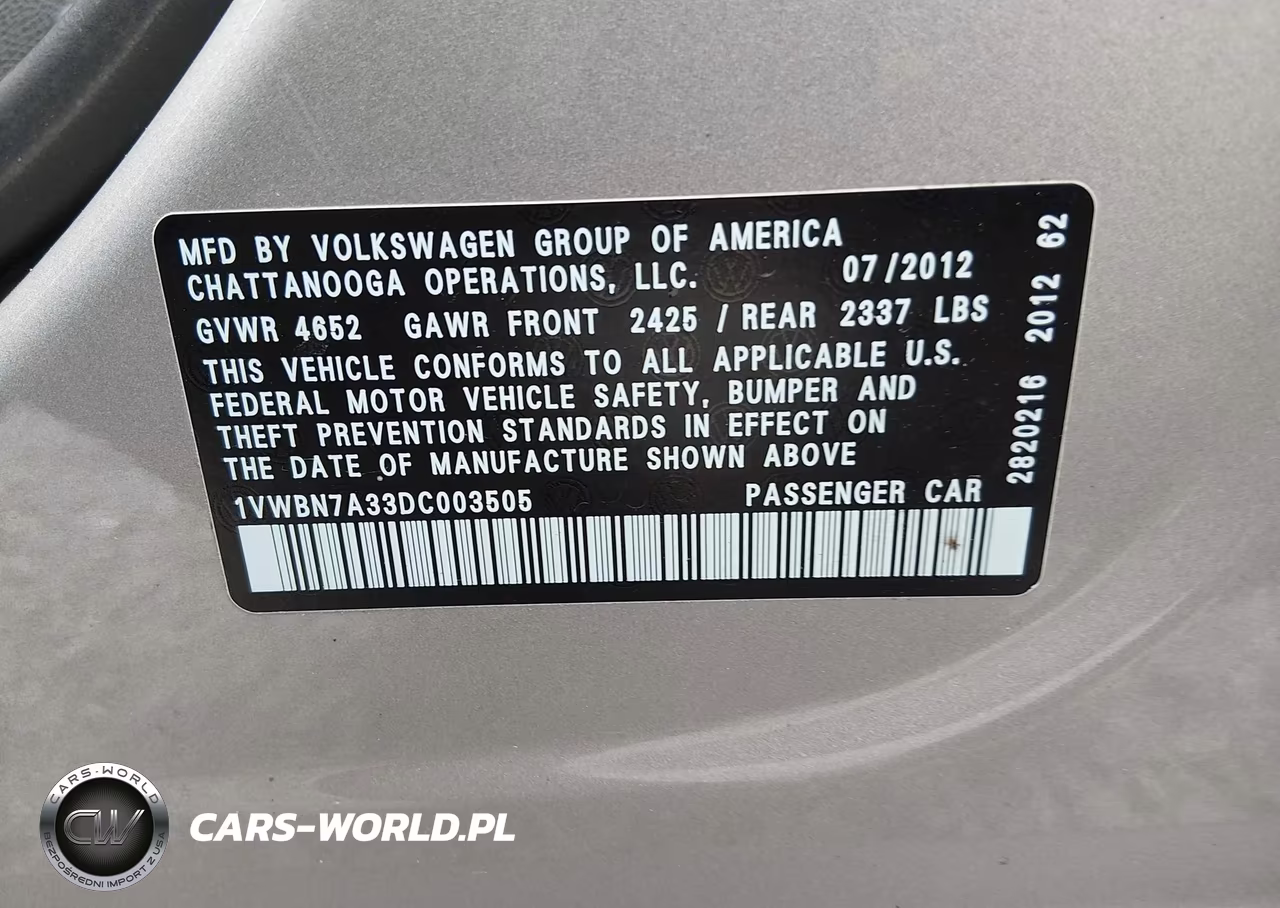 2013 Volkswagen Passat 2.0L Tdi Se VIN:1VWBN7A33DC003505 - 9