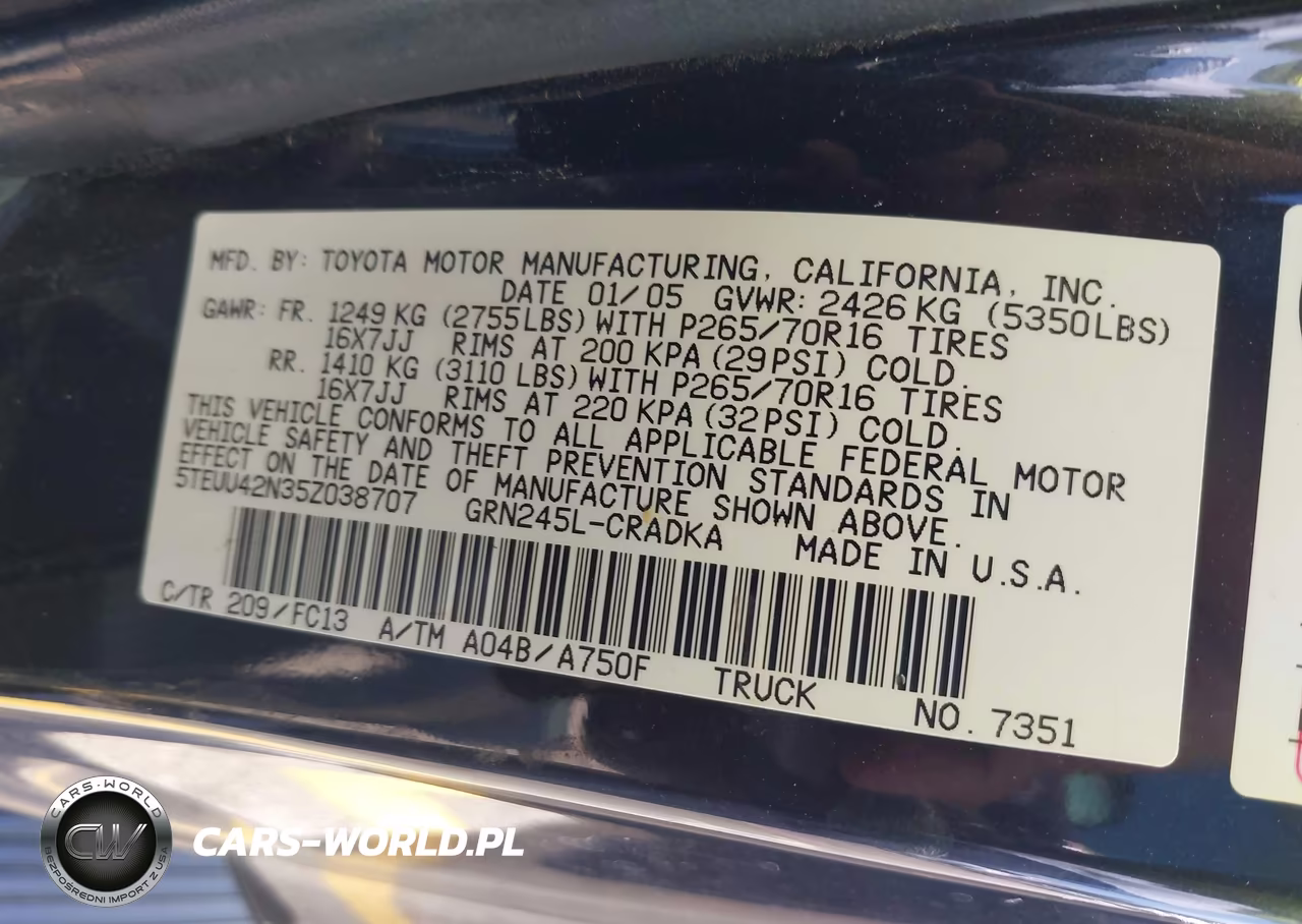 2005 Toyota Tacoma Base V6 VIN:5TEUU42N35Z038707 - 9