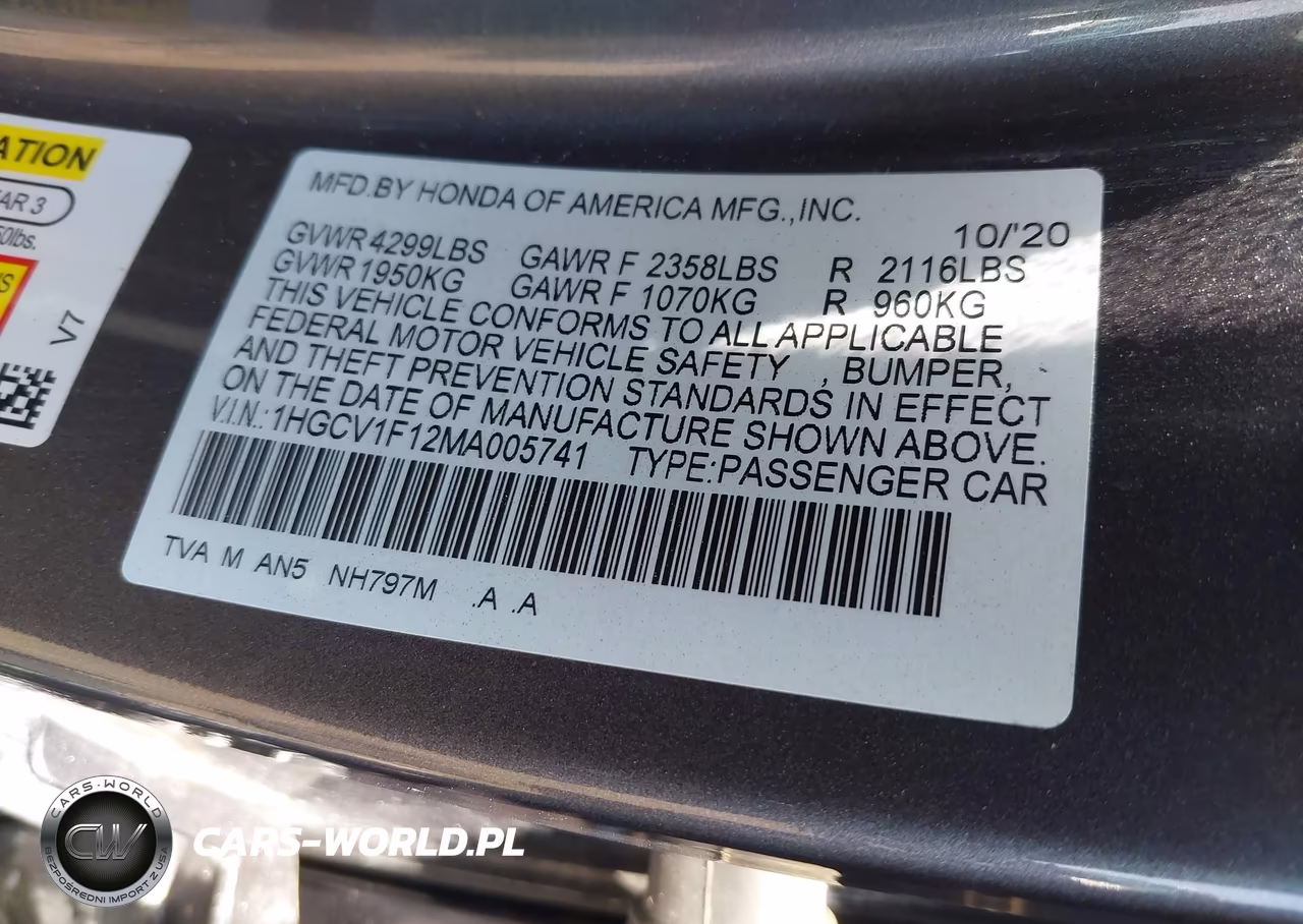 2021 Honda Accord Lx VIN:1HGCV1F12MA005741 - 9