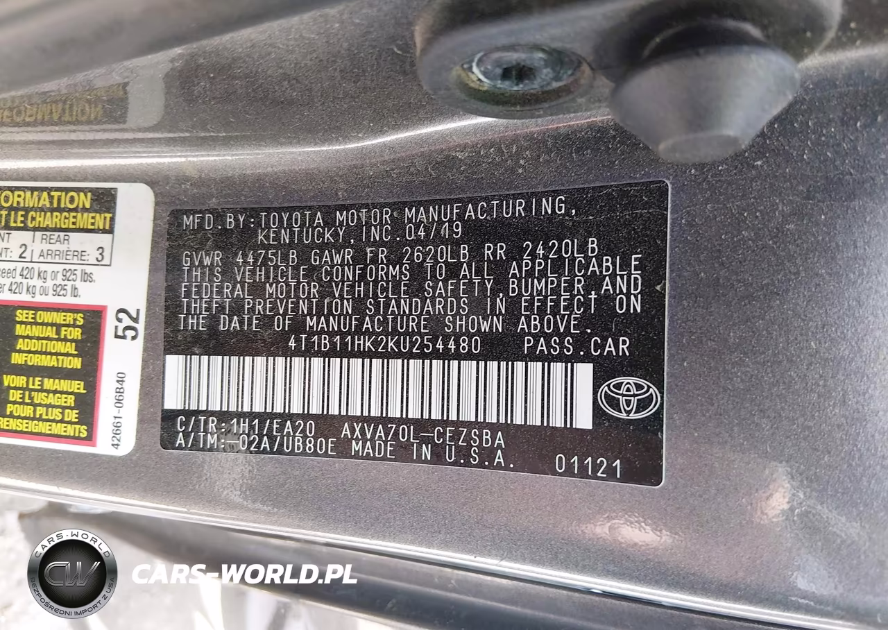 2019 Toyota Camry Se VIN:4T1B11HK2KU254480 - 9