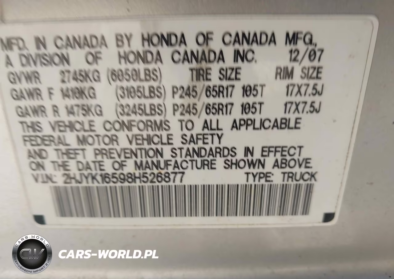2008 Honda Ridgeline Rtl VIN:2HJYK16598H526877 - 9