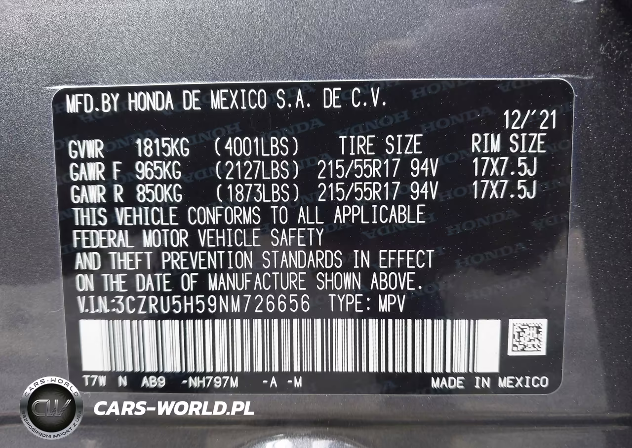 2022 Honda Hr-V 2Wd Ex VIN:3CZRU5H59NM726656 - 9