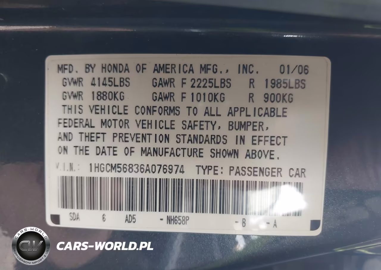 2006 Honda Accord 2.4 Ex VIN:1HGCM56836A076974 - 9