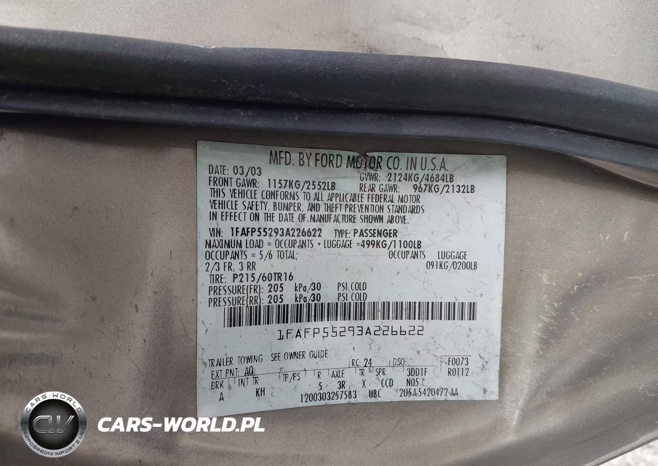 2003 Ford Taurus Ses VIN:1FAFP55293A226622 - 9