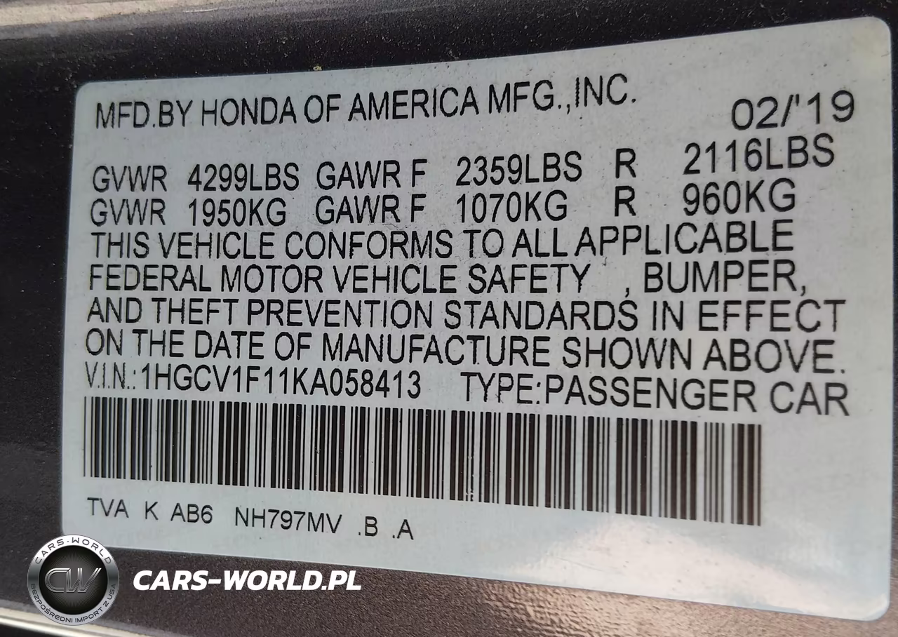 2019 Honda Accord Lx VIN:1HGCV1F11KA058413 - 9