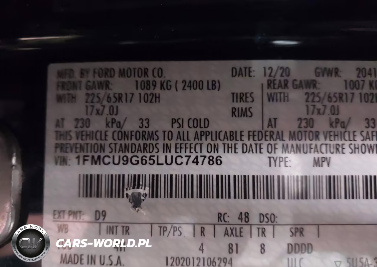 2020 Ford Escape Se VIN:1FMCU9G65LUC74786 - 9