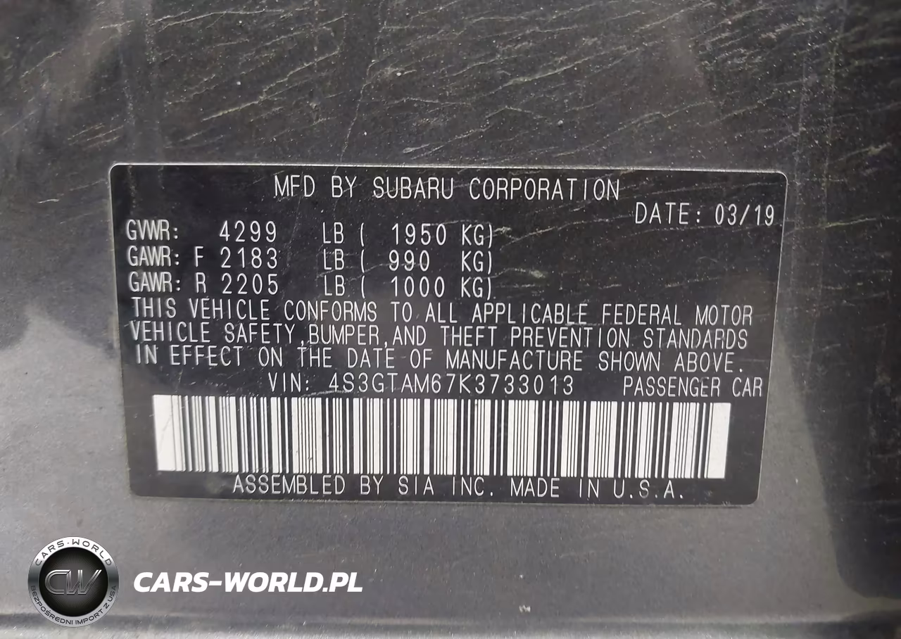 2019 Subaru Impreza 2.0I Sport VIN:4S3GTAM67K3733013 - 9