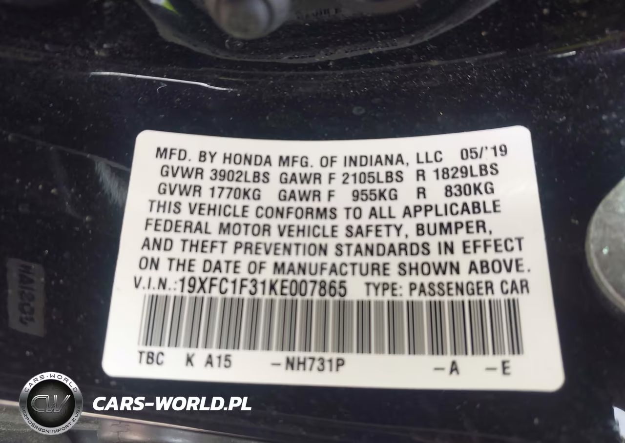 2019 Honda Civic Ex VIN:19XFC1F31KE007865 - 9