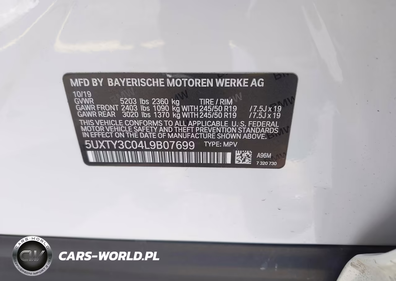 2020 BMW X3 Sdrive30I VIN:5UXTY3C04L9B07699 - 9