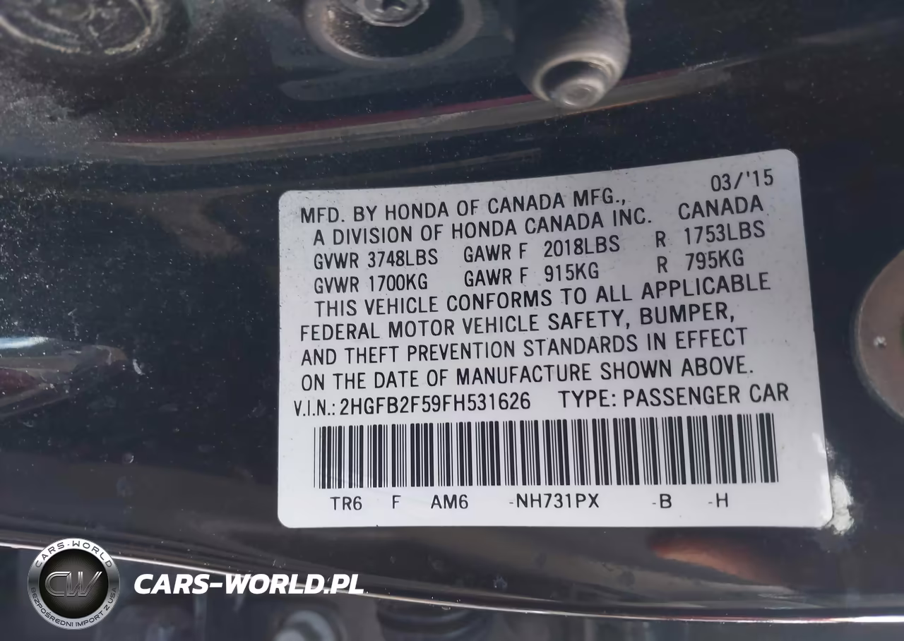 2015 Honda Civic Lx VIN:2HGFB2F59FH531626 - 9