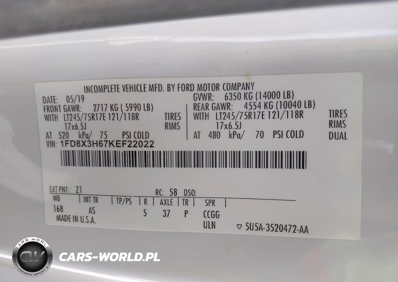 2019 Ford F-350 Chassis Xl VIN:1FD8X3H67KEF22022 - 8