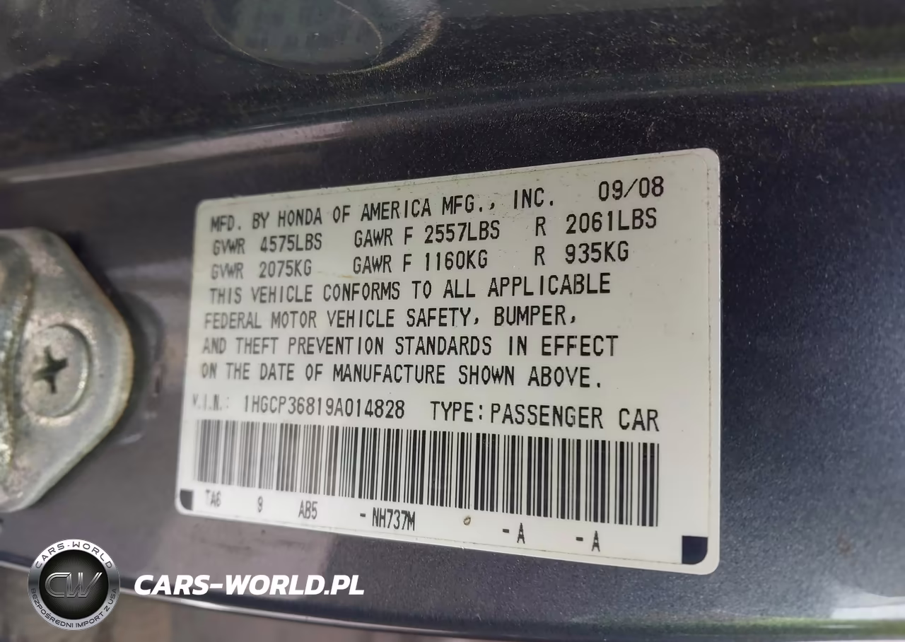 2009 Honda Accord 3.5 Ex-L VIN:1HGCP36819A014828 - 9