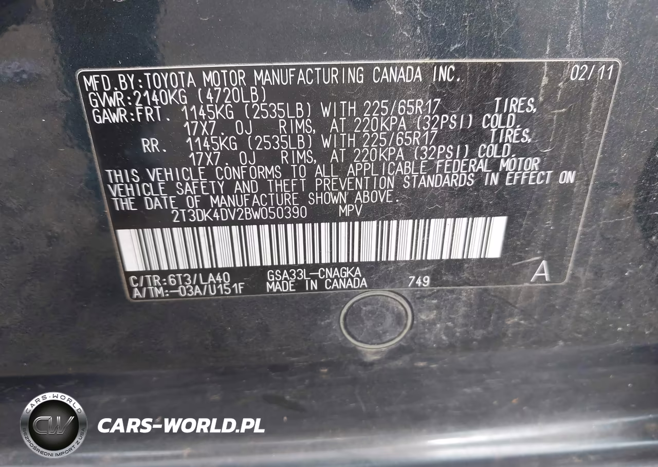 2011 Toyota Rav4 Limited V6 VIN:2T3DK4DV2BW050390 - 9