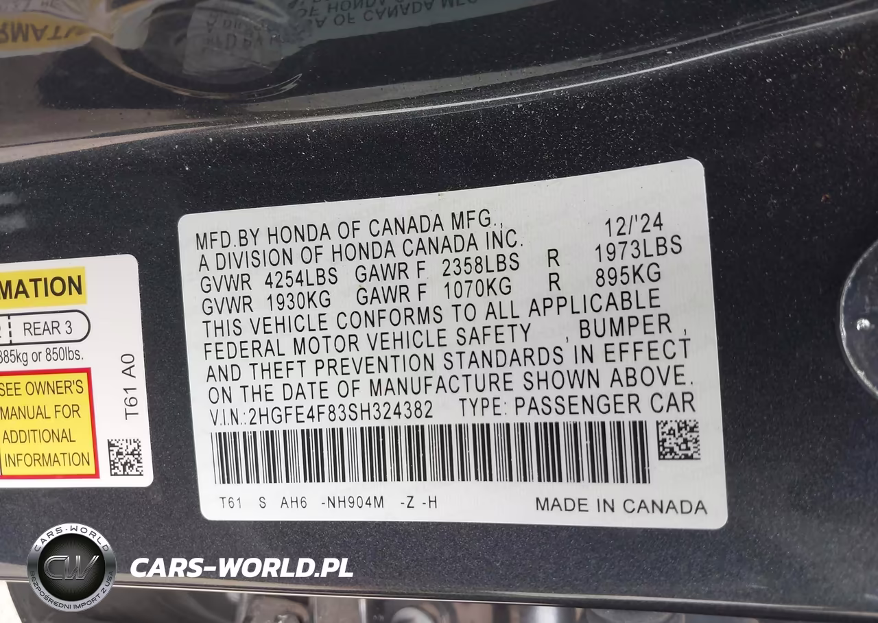2025 Honda Civic Hybrid Sport-Sport Touring VIN:2HGFE4F83SH324382 - 9