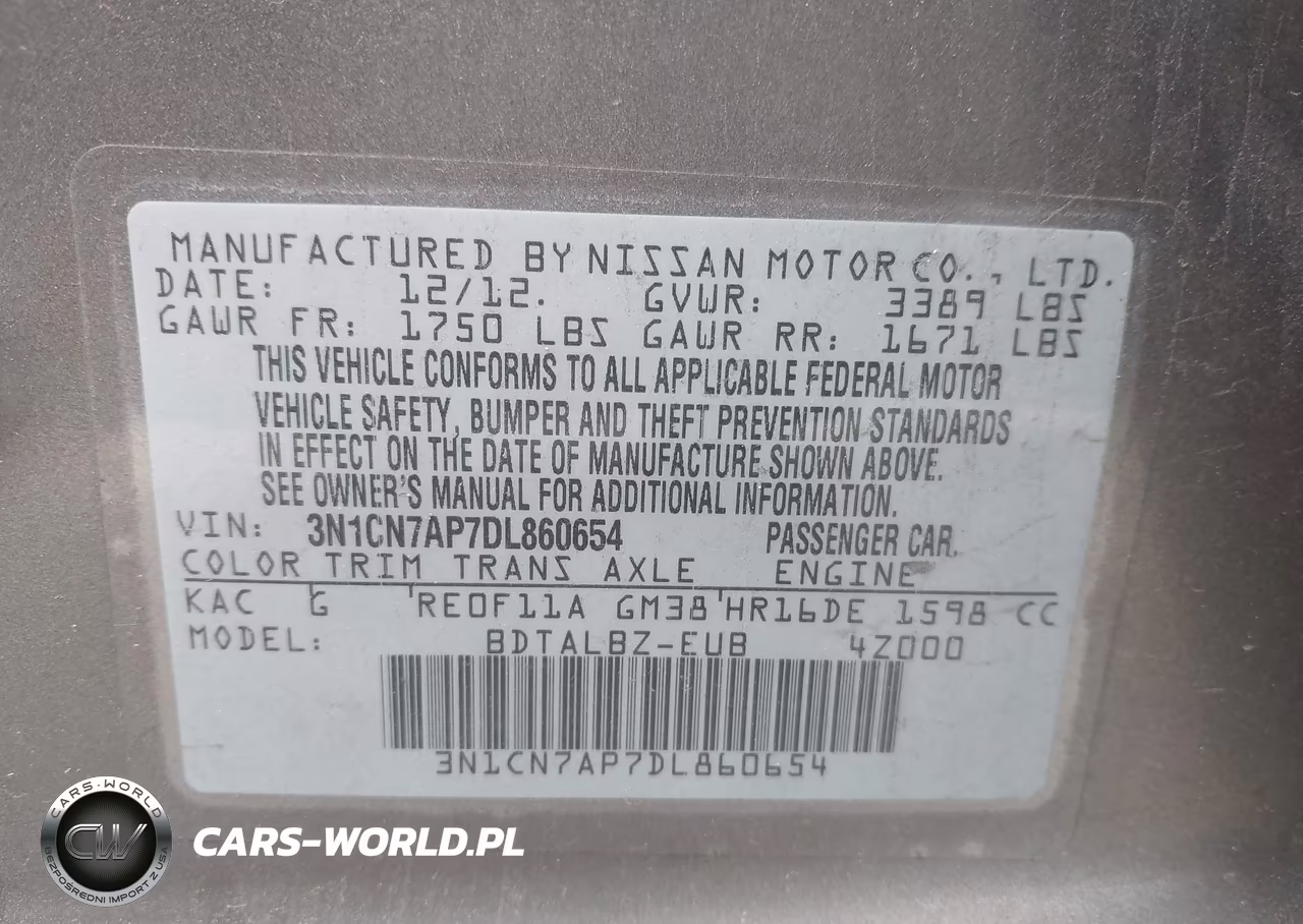 2013 Nissan Versa 1.6 Sv VIN:3N1CN7AP7DL860654 - 9