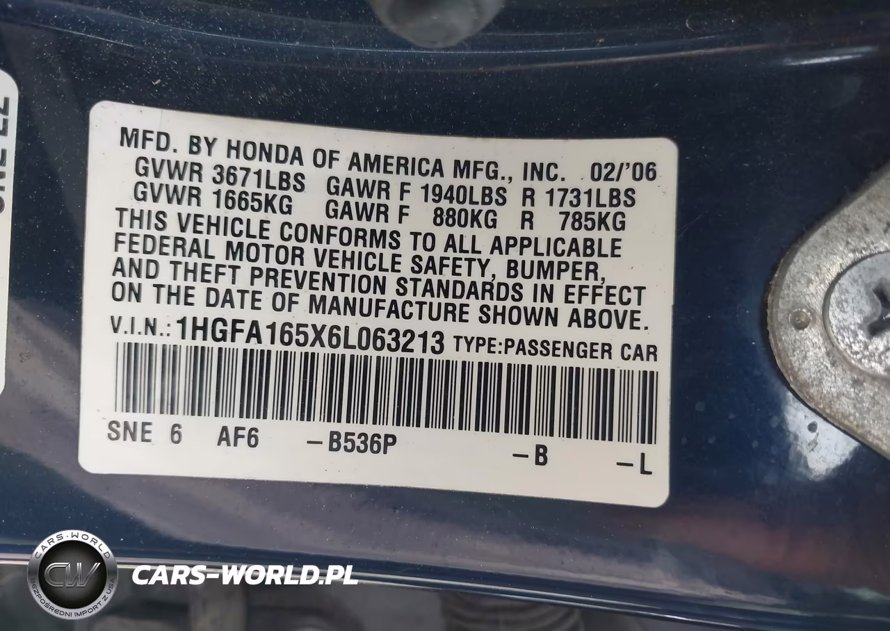 2006 Honda Civic Lx VIN:1HGFA165X6L063213 - 9