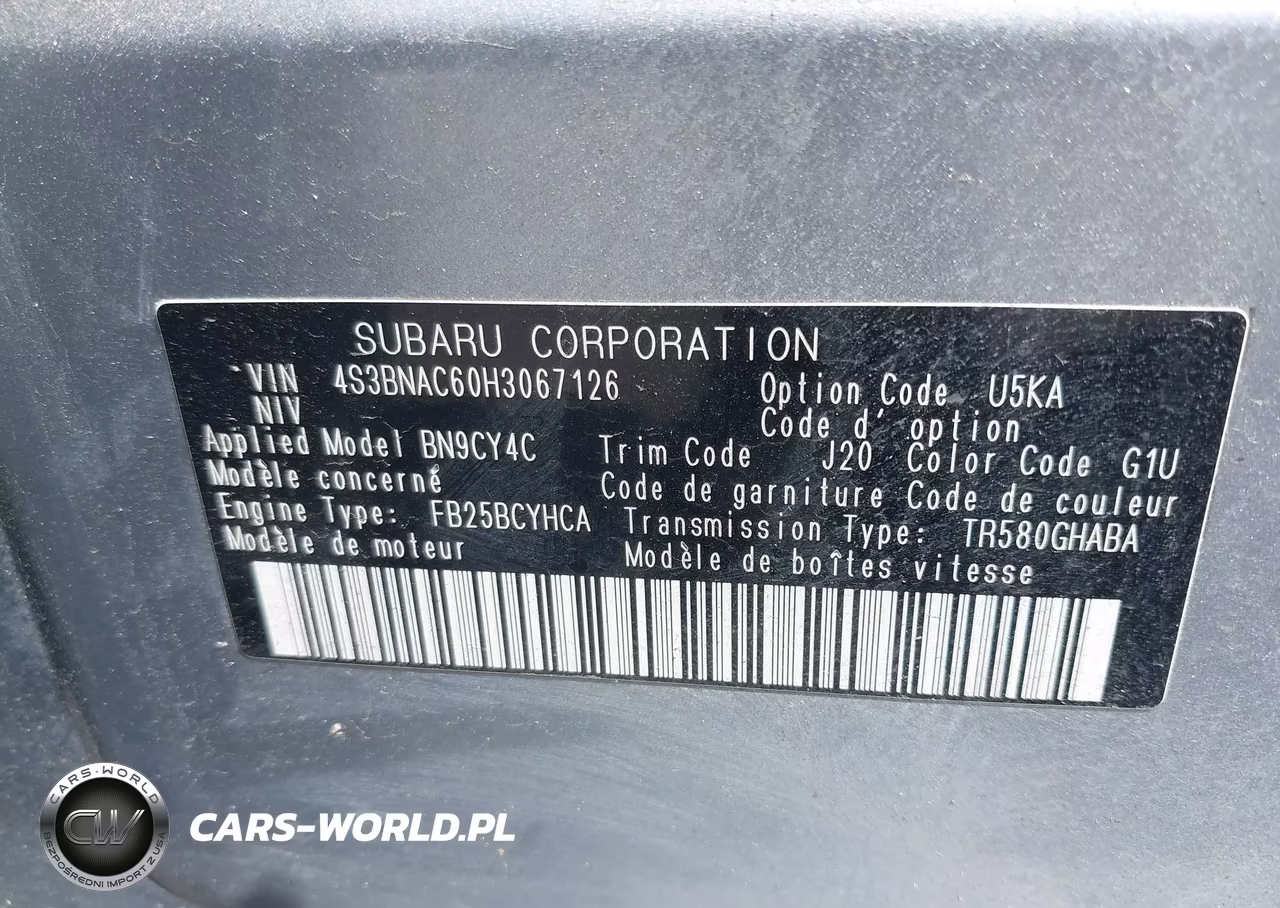 2017 Subaru Legacy 2.5I Premium VIN:4S3BNAC60H3067126 - 9