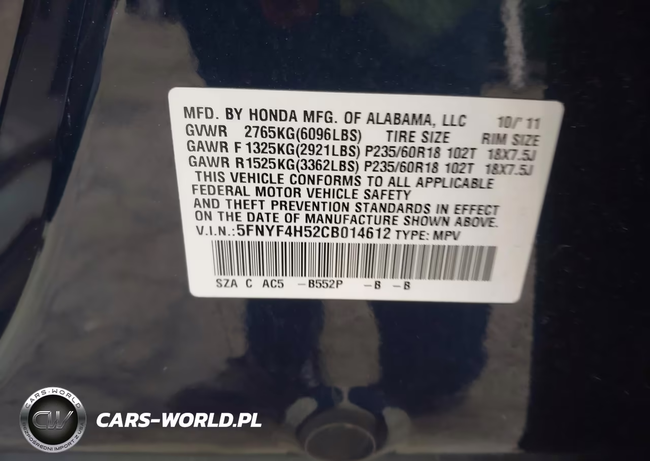 2012 Honda Pilot Ex-L VIN:5FNYF4H52CB014612 - 9