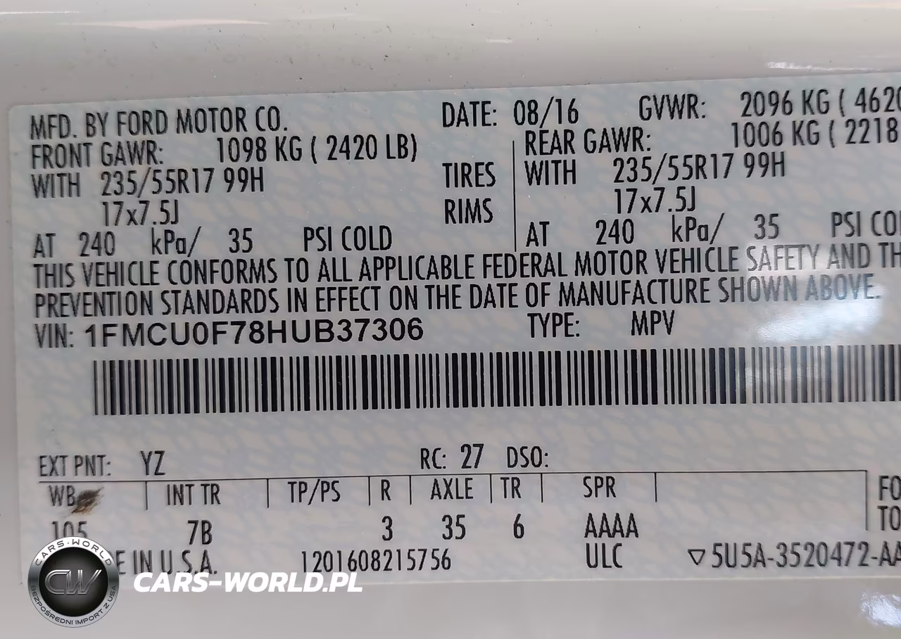 2017 Ford Escape S VIN:1FMCU0F78HUB37306 - 9