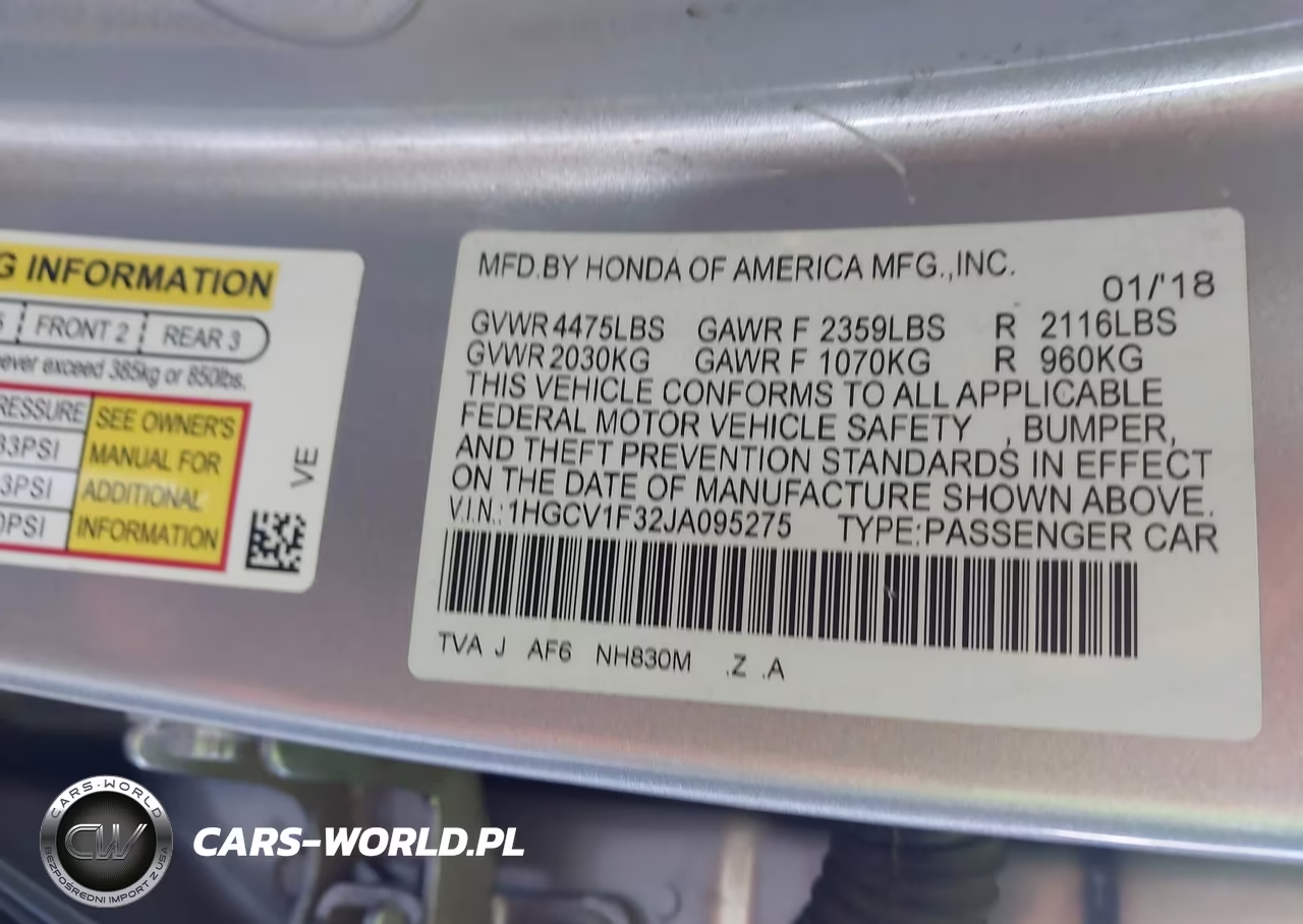 2018 Honda Accord Sport VIN:1HGCV1F32JA095275 - 9