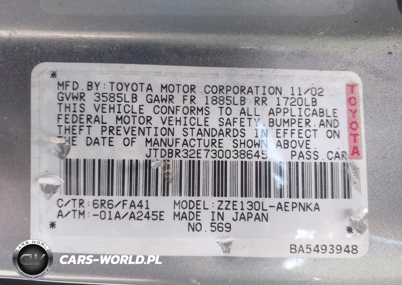 2003 Toyota Corolla Le VIN:JTDBR32E730038645 - 9