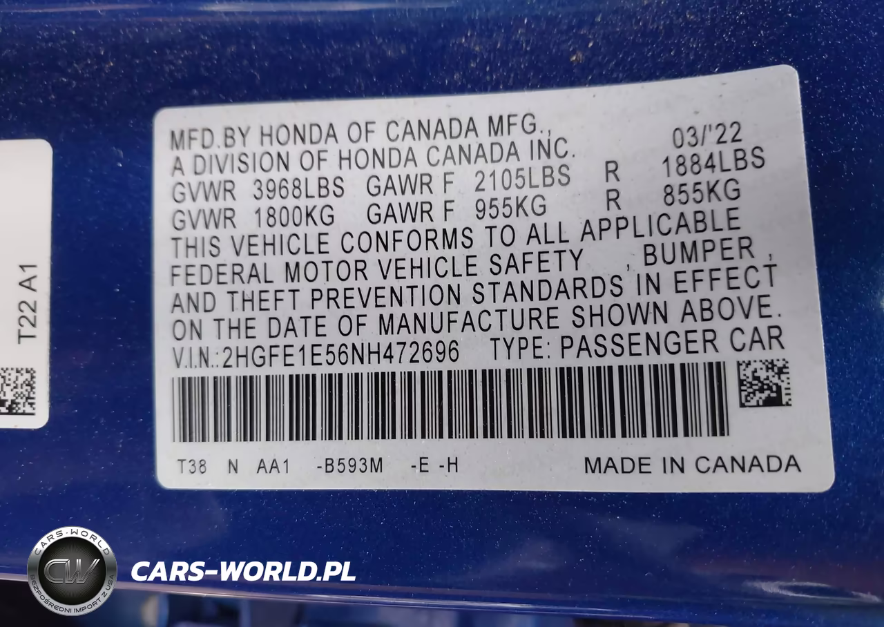 2022 Honda Civic Si Sedan VIN:2HGFE1E56NH472696 - 9