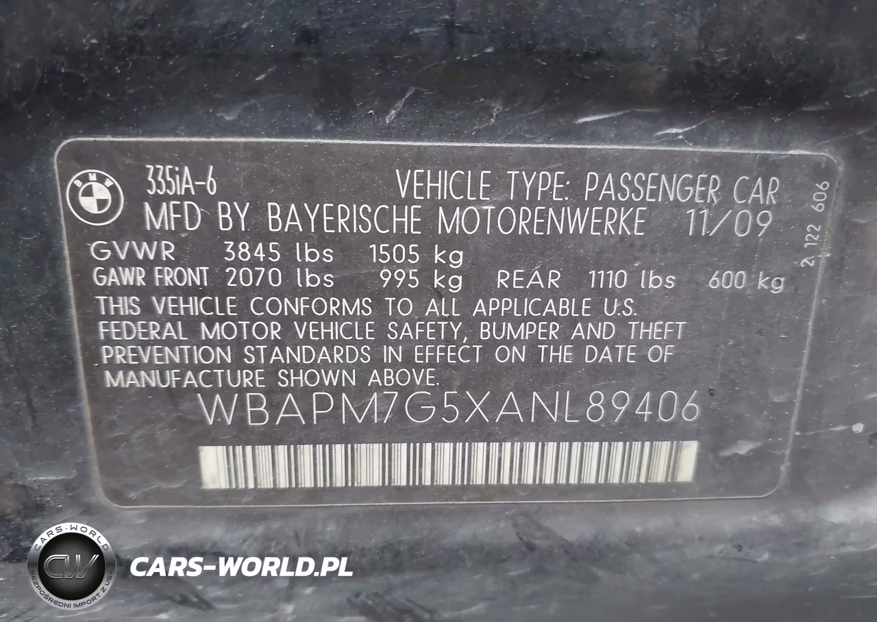 2010 BMW 335I VIN:WBAPM7G5XANL89406 - 9