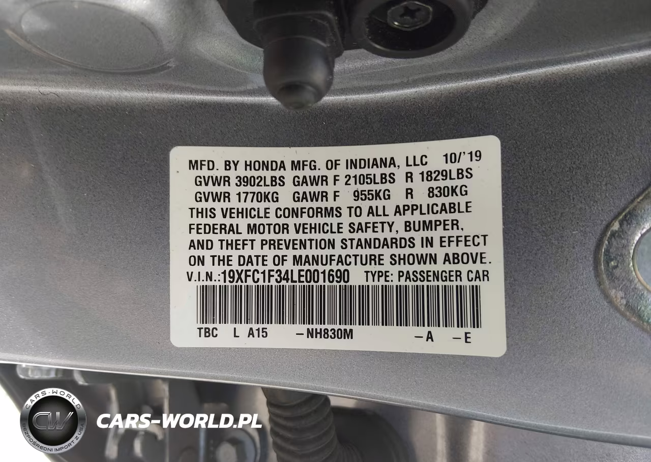 2020 Honda Civic Ex VIN:19XFC1F34LE001690 - 9