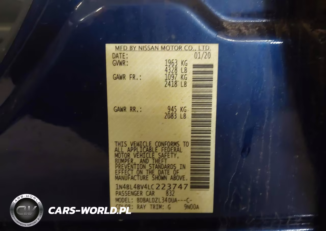 2020 Nissan Altima S Fwd VIN:1N4BL4BV4LC223747 - 9