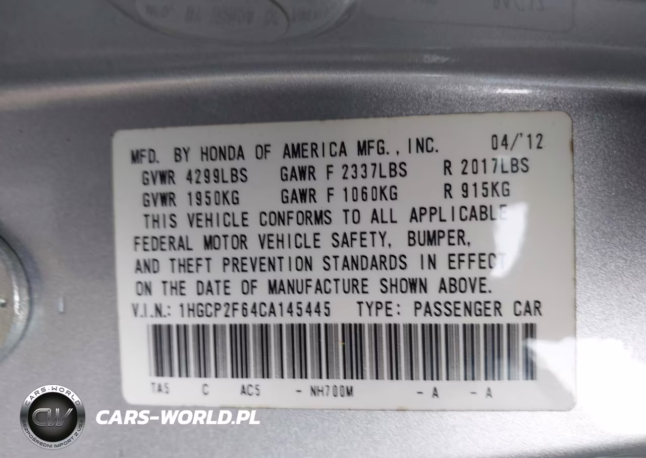 2012 Honda Accord 2.4 Se VIN:1HGCP2F64CA145445 - 9