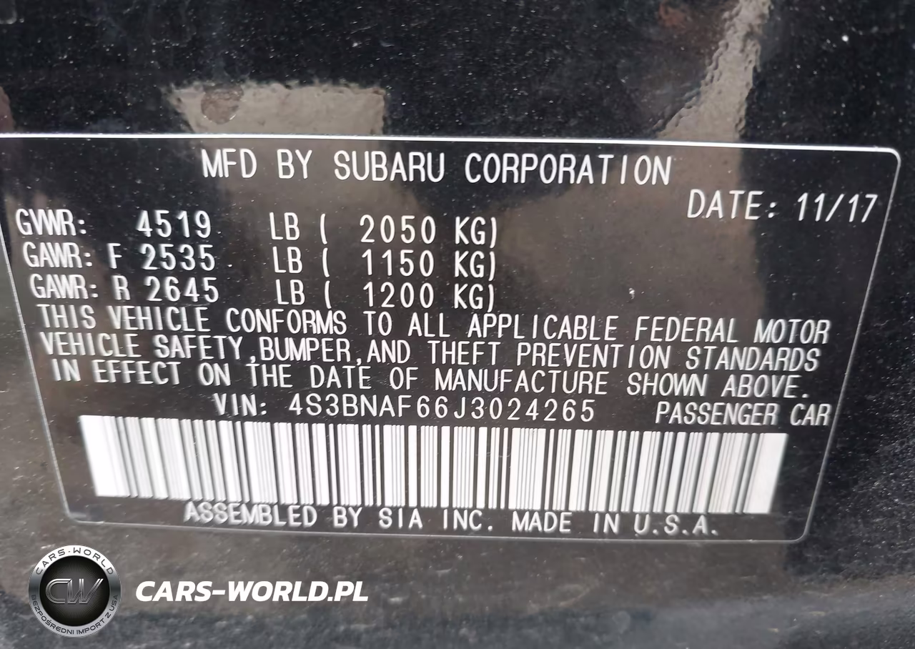 2018 Subaru Legacy 2.5I Premium VIN:4S3BNAF66J3024265 - 9
