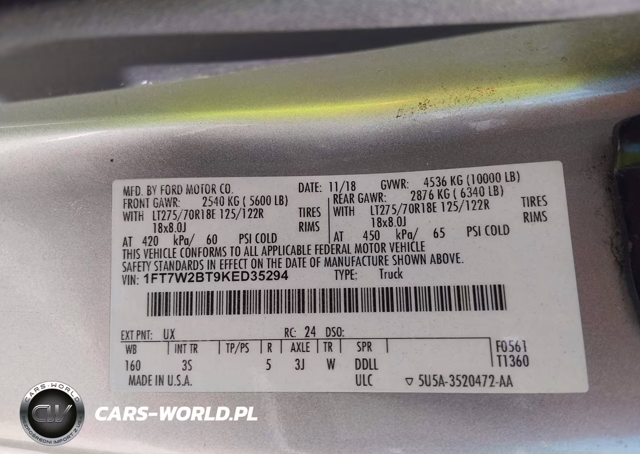 2019 Ford F-250 Xlt VIN:1FT7W2BT9KED35294 - 9