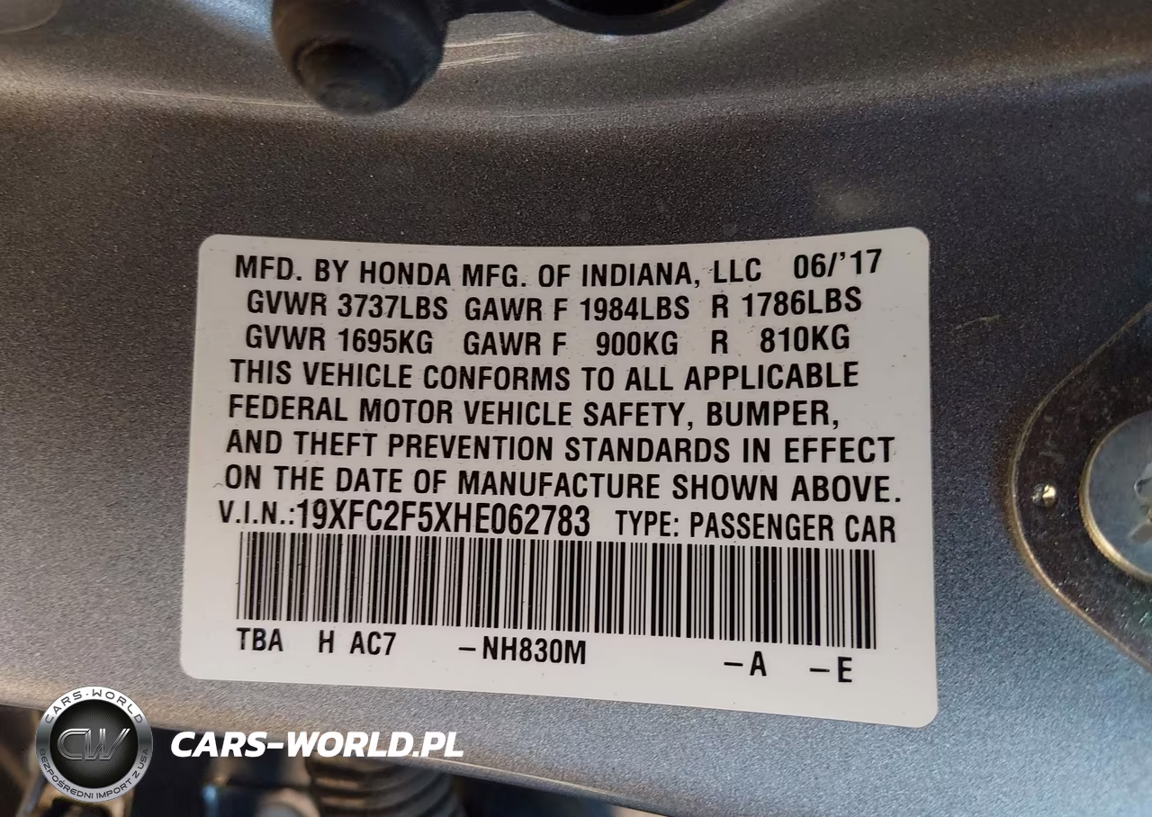 2017 Honda Civic Lx VIN:19XFC2F5XHE062783 - 9