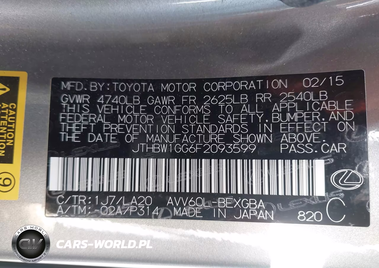 2015 Lexus Es 300H VIN:JTHBW1GG6F2093599 - 9