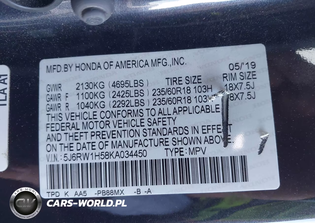 2019 Honda Cr-V Ex VIN:5J6RW1H58KA034450 - 9