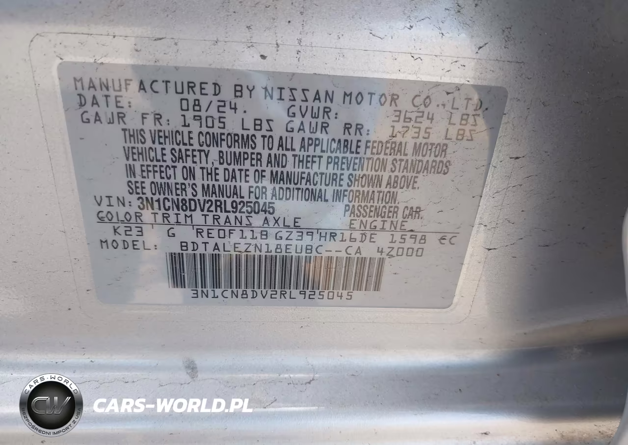 2024 Nissan Versa 1.6 S VIN:3N1CN8DV2RL925045 - 9