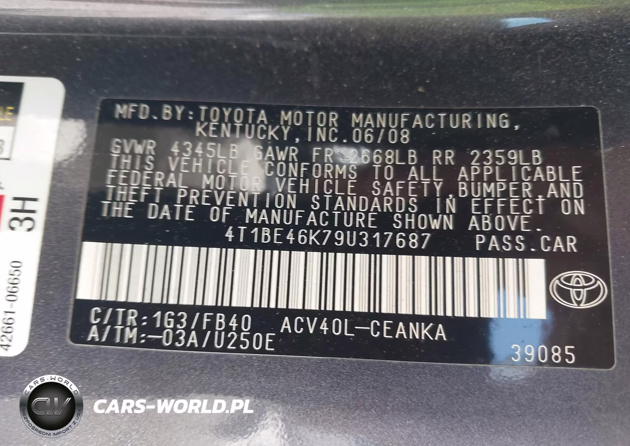 2009 Toyota Camry Le VIN:4T1BE46K79U317687 - 9