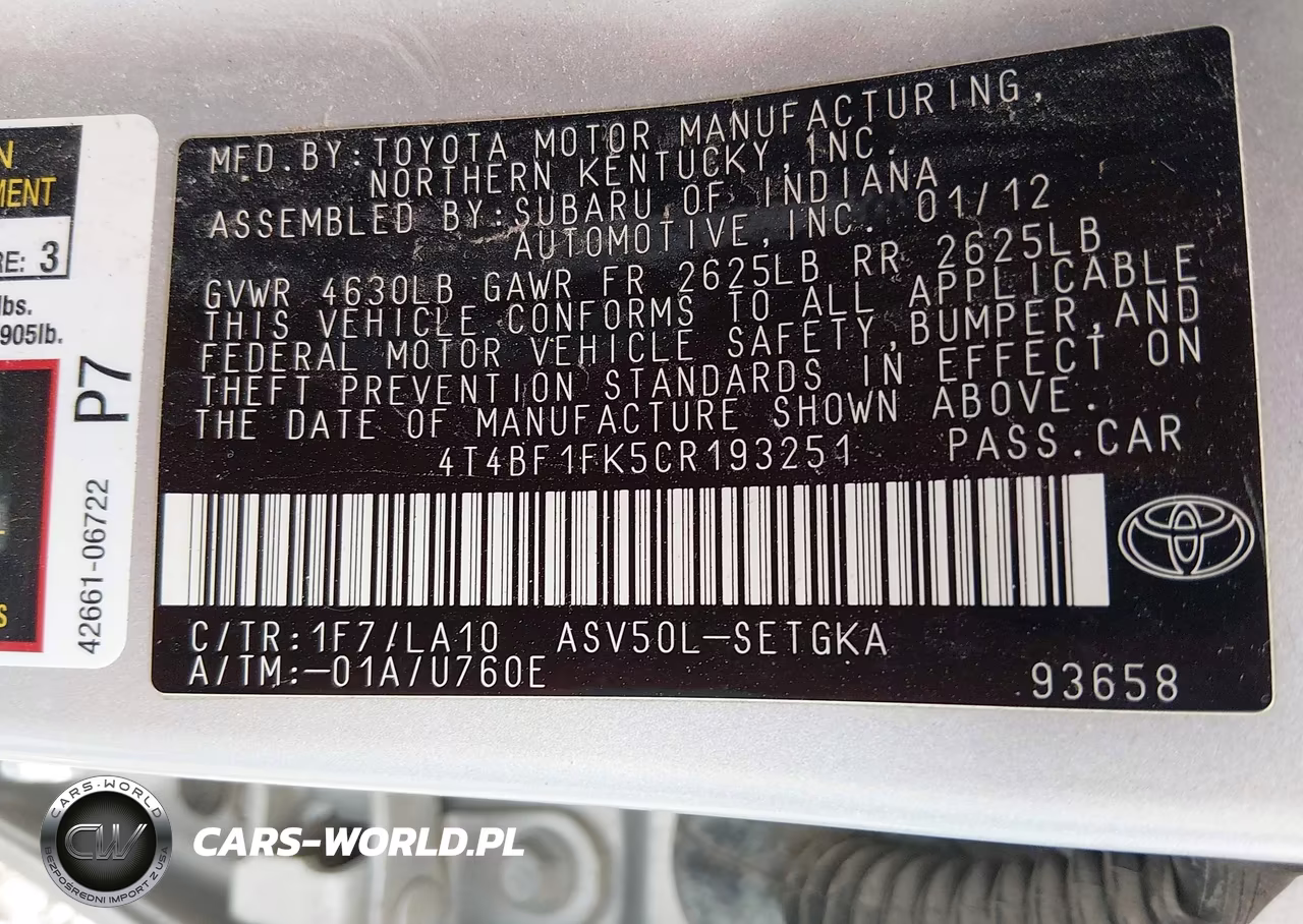 2012 Toyota Camry Xle VIN:4T4BF1FK5CR193251 - 9