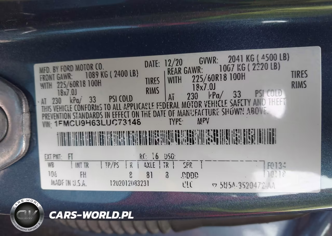 2020 Ford Escape Sel VIN:1FMCU9H63LUC73148 - 9