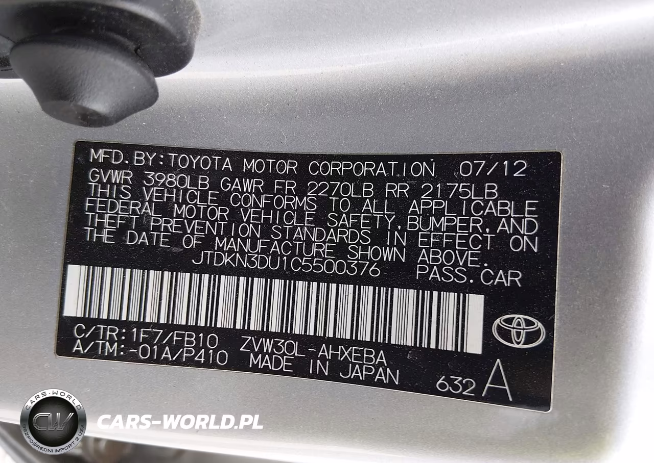 2012 Toyota Prius Two VIN:JTDKN3DU1C5500376 - 9