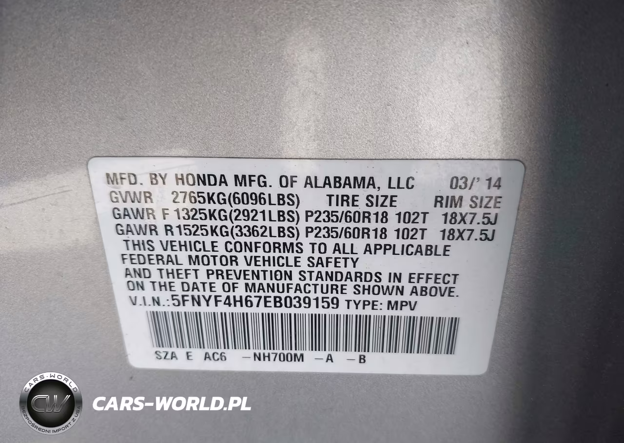 2014 Honda Pilot Ex-L VIN:5FNYF4H67EB039159 - 9