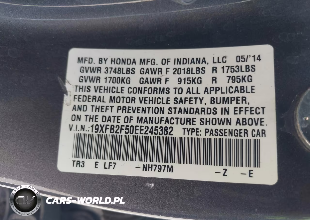 2014 Honda Civic Lx VIN:19XFB2F50EE245382 - 9