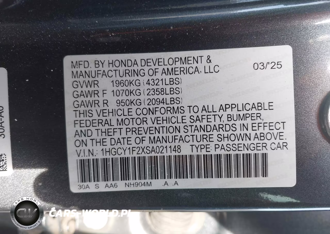 2025 Honda Accord Lx VIN:1HGCY1F2XSA021148 - 9