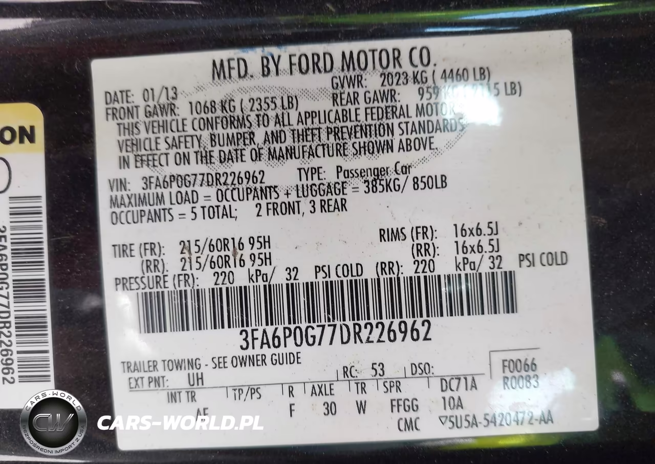 2013 Ford Fusion S VIN:3FA6P0G77DR226962 - 9