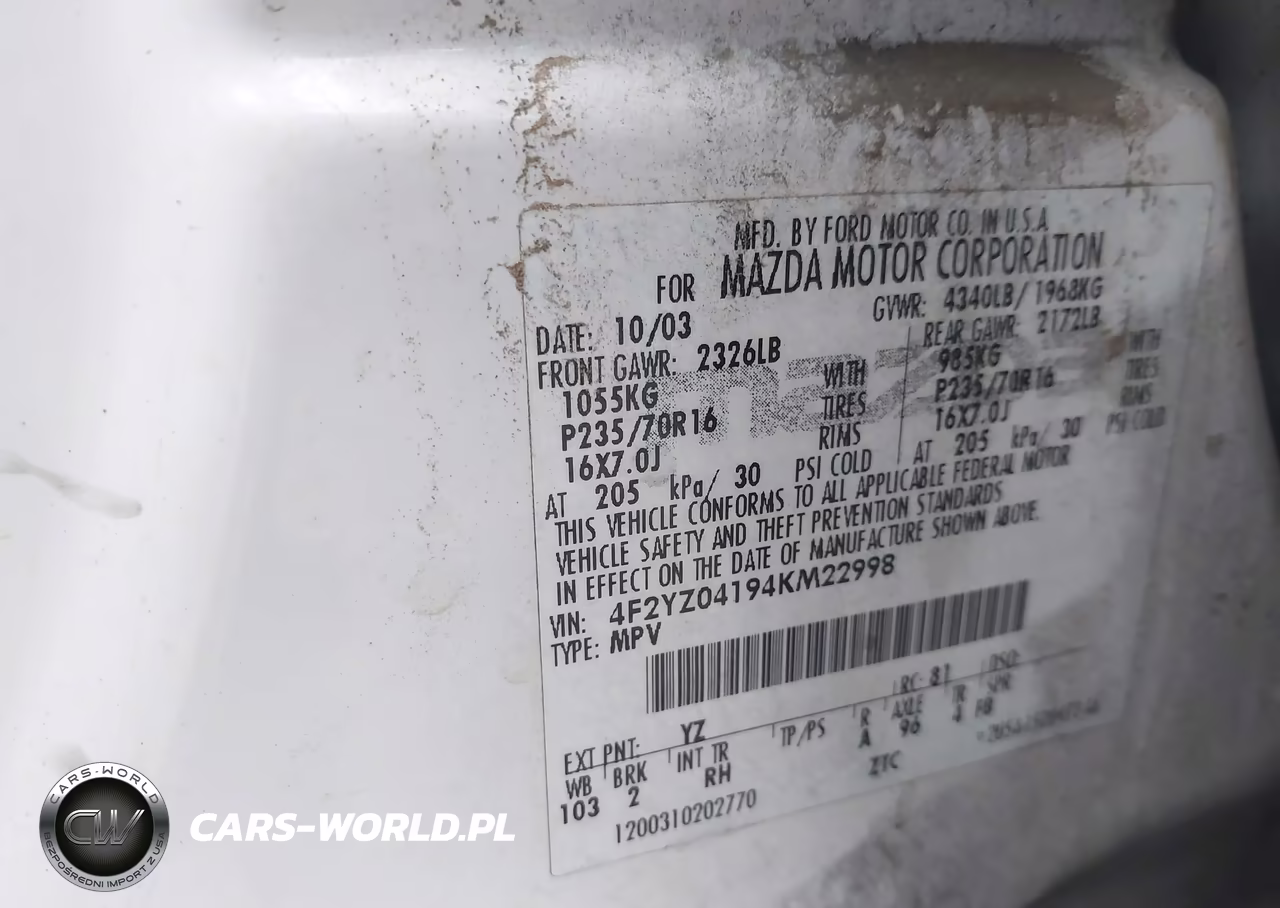 2004 Mazda Tribute Lx V6 VIN:4F2YZ04194KM22998 - 9