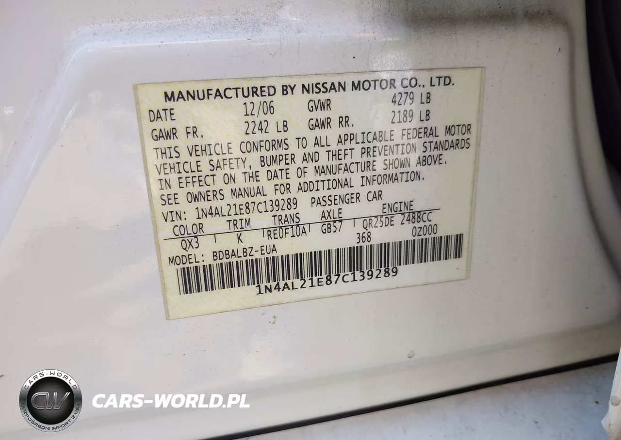 2007 Nissan Altima 2.5 S VIN:1N4AL21E87C139289 - 9