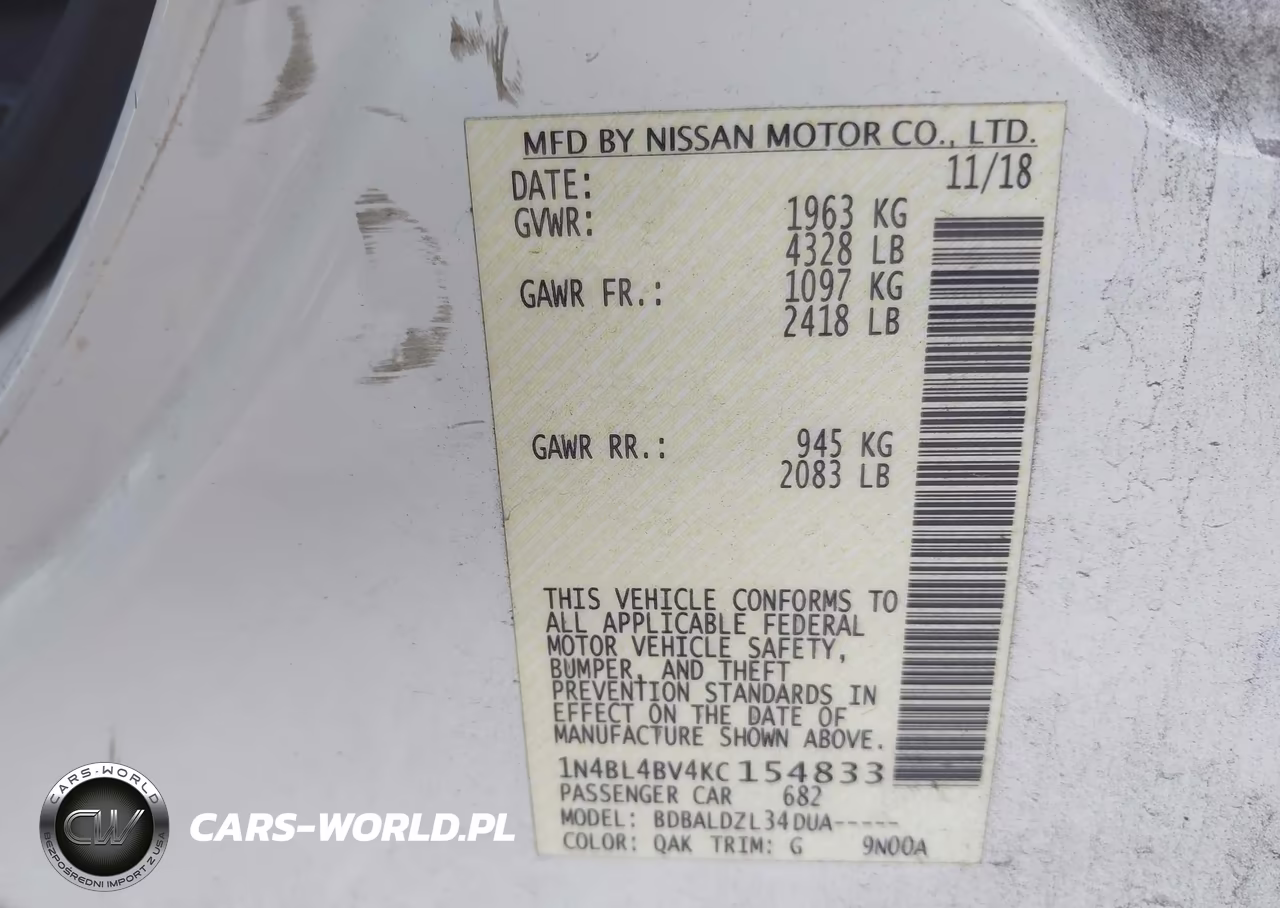 2019 Nissan Altima 2.5 S VIN:1N4BL4BV4KC154833 - 9